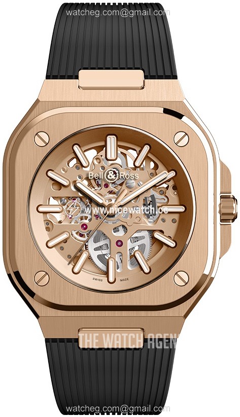 Bell & Ross Br 05 Automatic winding Men's dress watch BR-05-SKELETON-GOLD-RUBBER-STRAP