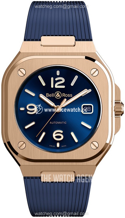 Bell & Ross Br 05 Automatic winding Men's dress watch BR-O5-BLUE-GOLD-RUBBER-STRAP